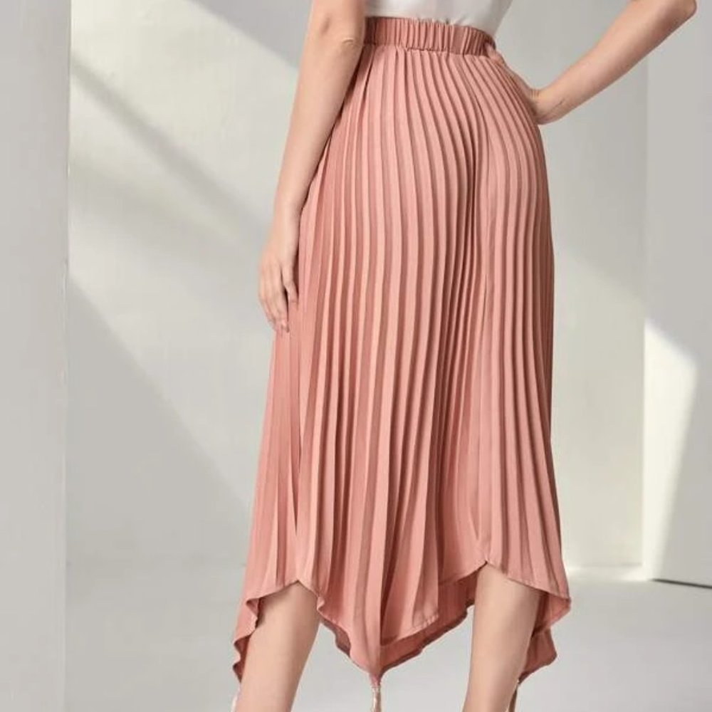 Coral Pink Tassel Pleated Skirt in L - Picture 2 of 3